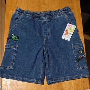 Okie Dokie Blue Denim Kids Shorts with Embroidery